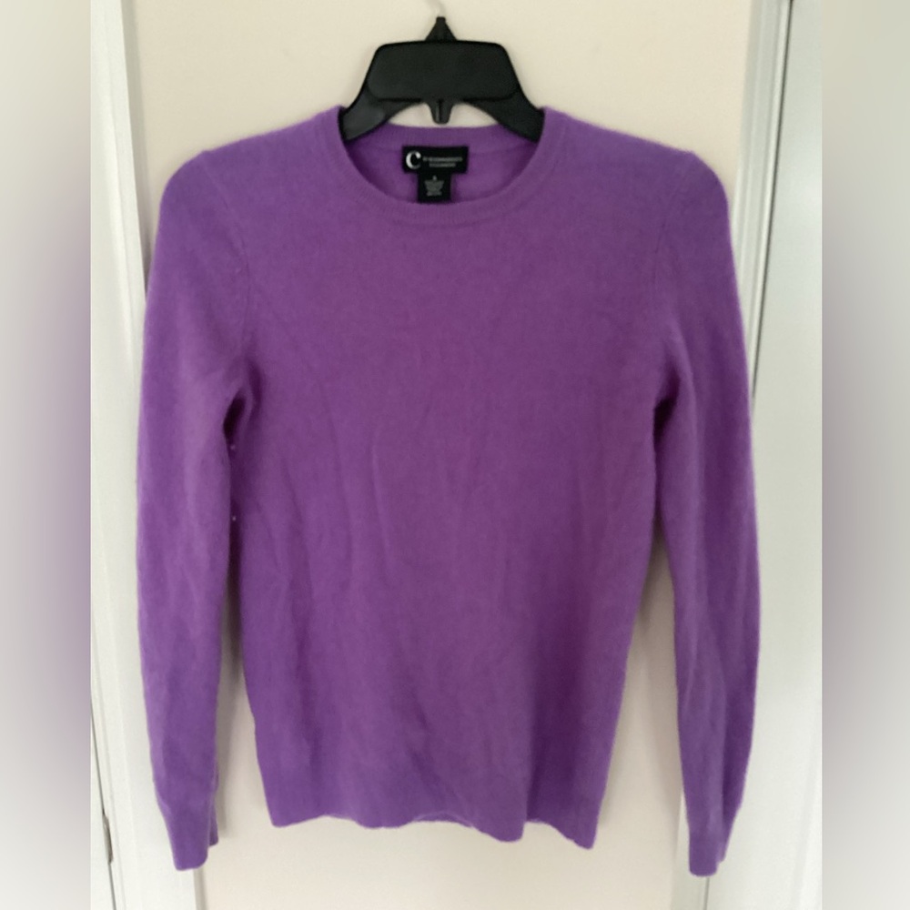 C by Bloomingdale's Lavender Crew Neck Sweater, small, 100% cashmere